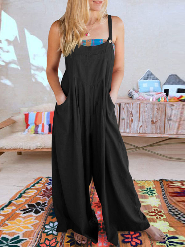 Blue Zone Planet | cotton and linen loose all-match one-piece wide-leg overalls trousers BLUE ZONE PLANET