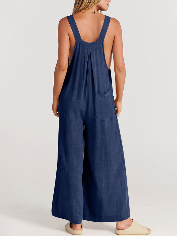 Blue Zone Planet | cotton and linen loose all-match one-piece wide-leg overalls trousers BLUE ZONE PLANET