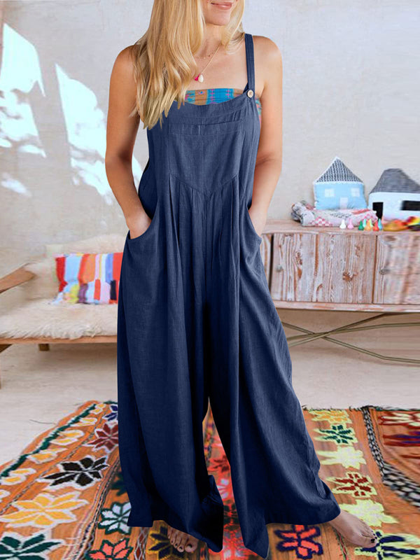 Blue Zone Planet | cotton and linen loose all-match one-piece wide-leg overalls trousers BLUE ZONE PLANET