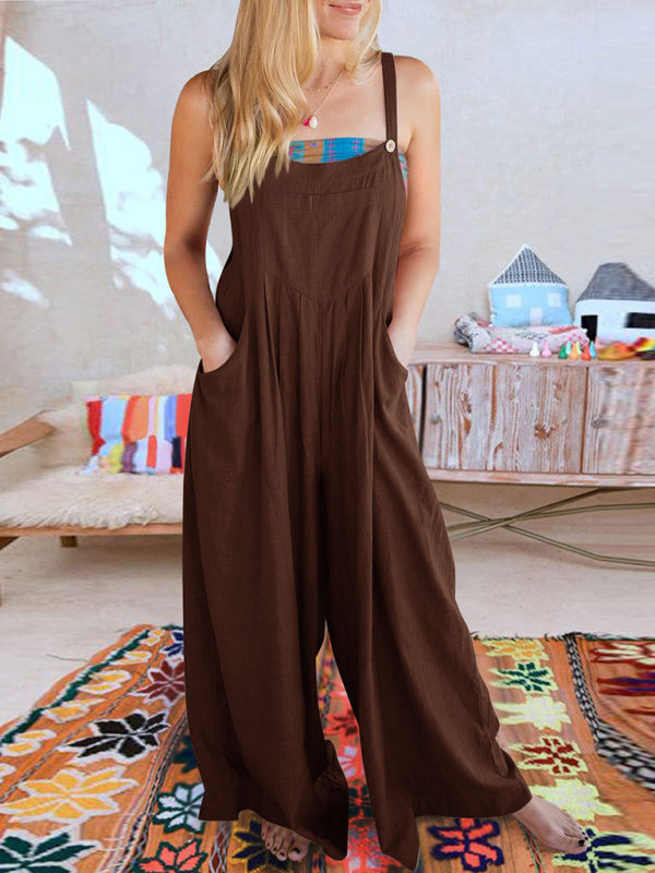 Blue Zone Planet | cotton and linen loose all-match one-piece wide-leg overalls trousers BLUE ZONE PLANET