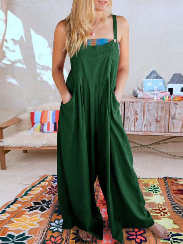 Blue Zone Planet | cotton and linen loose all-match one-piece wide-leg overalls trousers BLUE ZONE PLANET