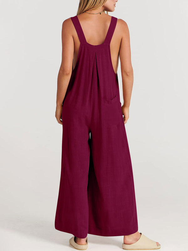 Blue Zone Planet | cotton and linen loose all-match one-piece wide-leg overalls trousers BLUE ZONE PLANET