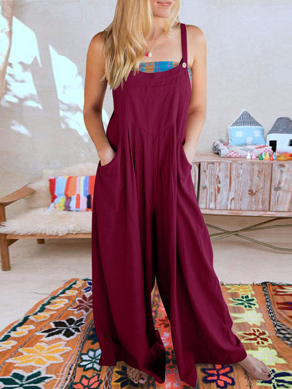 Blue Zone Planet | cotton and linen loose all-match one-piece wide-leg overalls trousers BLUE ZONE PLANET