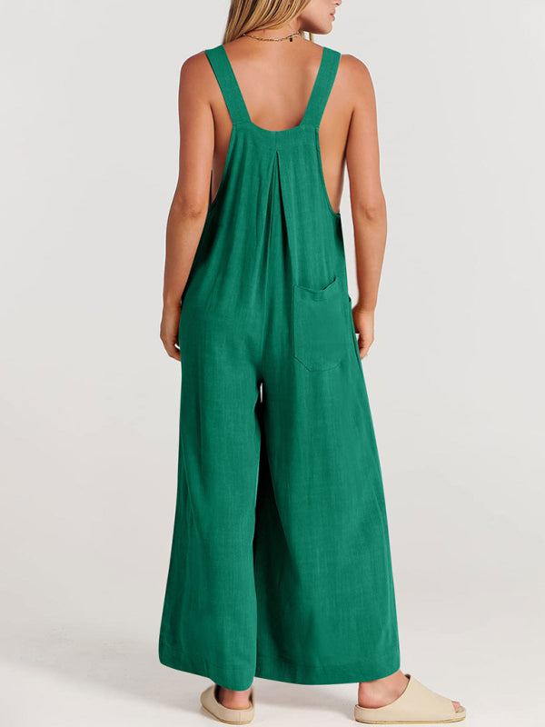 Blue Zone Planet | cotton and linen loose all-match one-piece wide-leg overalls trousers BLUE ZONE PLANET