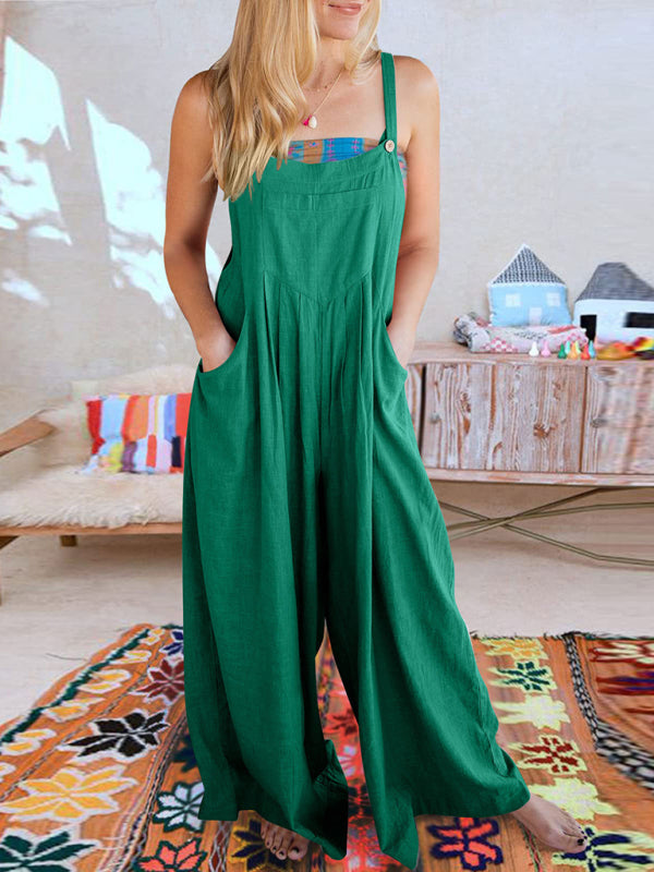 Blue Zone Planet | cotton and linen loose all-match one-piece wide-leg overalls trousers BLUE ZONE PLANET