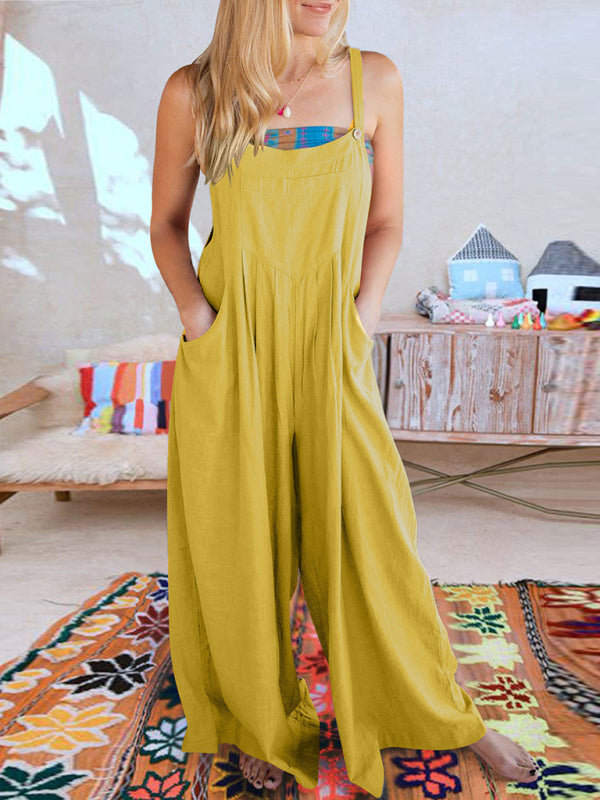 Blue Zone Planet | cotton and linen loose all-match one-piece wide-leg overalls trousers BLUE ZONE PLANET