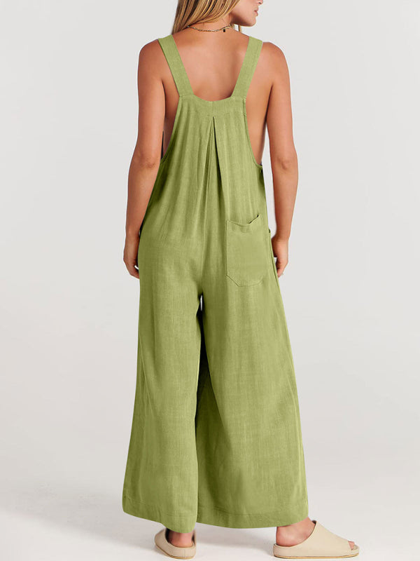 Blue Zone Planet | cotton and linen loose all-match one-piece wide-leg overalls trousers BLUE ZONE PLANET