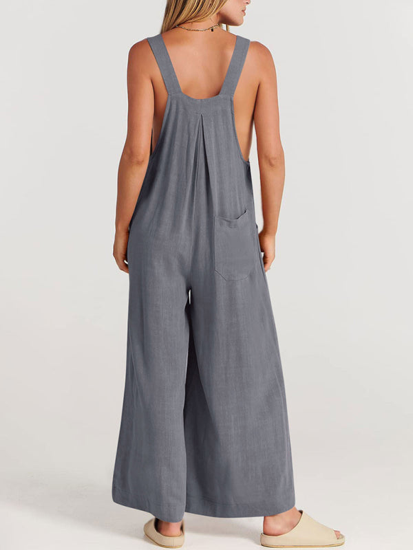 Blue Zone Planet | cotton and linen loose all-match one-piece wide-leg overalls trousers BLUE ZONE PLANET