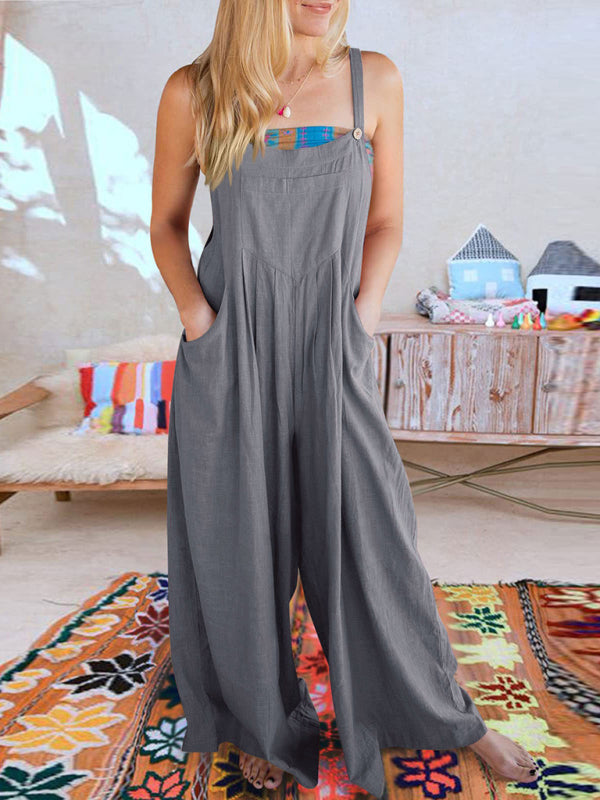 Blue Zone Planet | cotton and linen loose all-match one-piece wide-leg overalls trousers BLUE ZONE PLANET