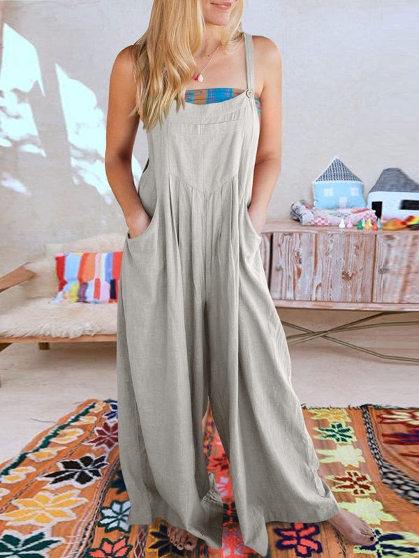 Blue Zone Planet | cotton and linen loose all-match one-piece wide-leg overalls trousers BLUE ZONE PLANET