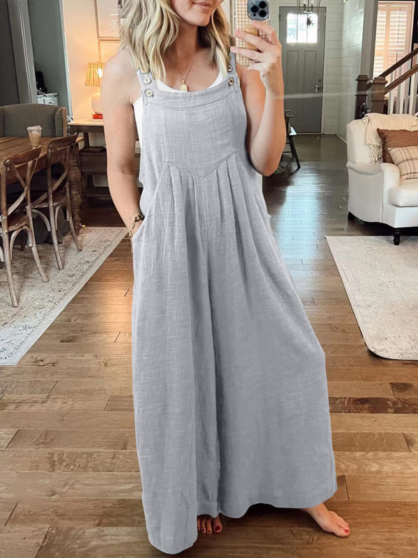 Blue Zone Planet | cotton and linen loose all-match one-piece wide-leg overalls trousers BLUE ZONE PLANET