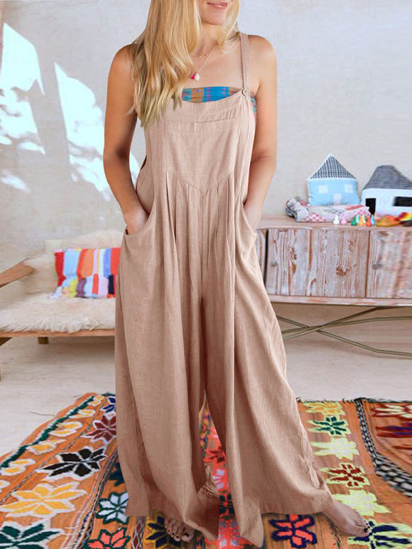 Blue Zone Planet | cotton and linen loose all-match one-piece wide-leg overalls trousers BLUE ZONE PLANET