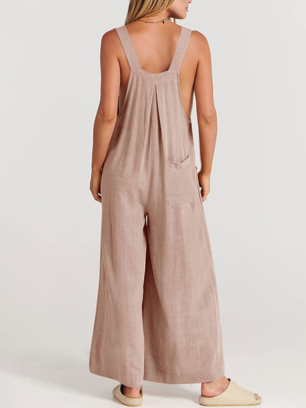 Blue Zone Planet | cotton and linen loose all-match one-piece wide-leg overalls trousers BLUE ZONE PLANET