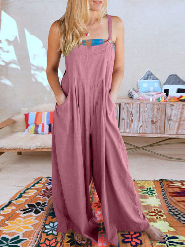 Blue Zone Planet | cotton and linen loose all-match one-piece wide-leg overalls trousers BLUE ZONE PLANET