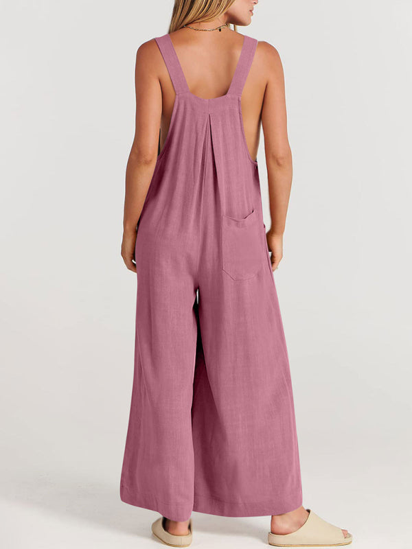 Blue Zone Planet | cotton and linen loose all-match one-piece wide-leg overalls trousers BLUE ZONE PLANET