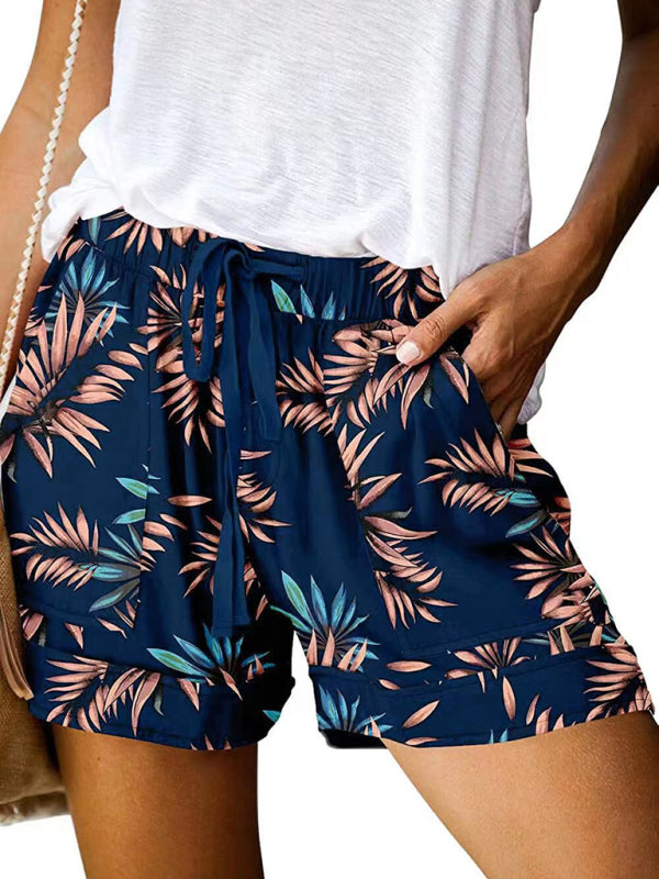 Blue Zone Planet | Floral Print High Waist Straight Leg Lounge Shorts BLUE ZONE PLANET