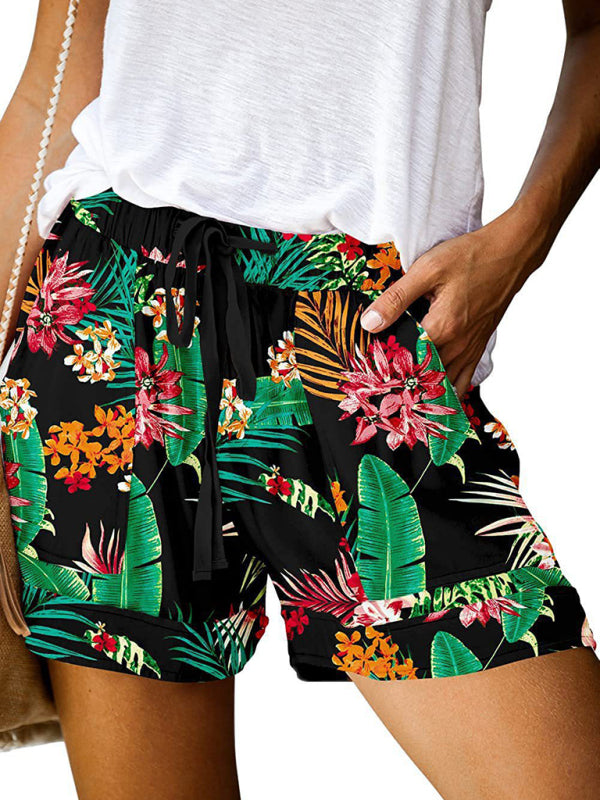 Blue Zone Planet | Floral Print High Waist Straight Leg Lounge Shorts BLUE ZONE PLANET