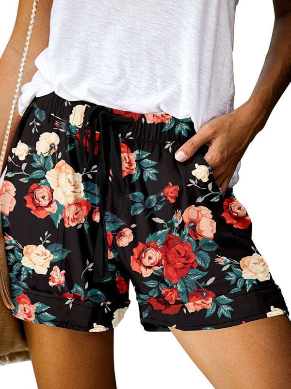 Blue Zone Planet | Floral Print High Waist Straight Leg Lounge Shorts BLUE ZONE PLANET