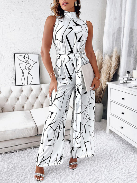 Blue Zone Planet | Commuter Slim Abstract Print Sleeveless Jumpsuit BLUE ZONE PLANET