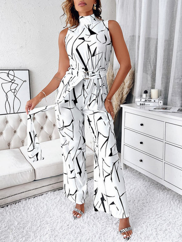 Blue Zone Planet | Commuter Slim Abstract Print Sleeveless Jumpsuit BLUE ZONE PLANET