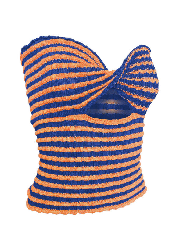 Blue Zone Planet | Vacation Striped Sweater Knit Bandeau Tank Top BLUE ZONE PLANET