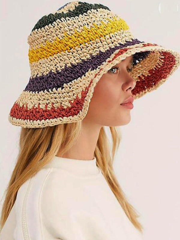 Blue Zone Planet | Braided straw hat rainbow fisherman hat big brim sun hat outdoor beach sun sun hat-TOPS / DRESSES-[Adult]-[Female]-2022 Online Blue Zone Planet