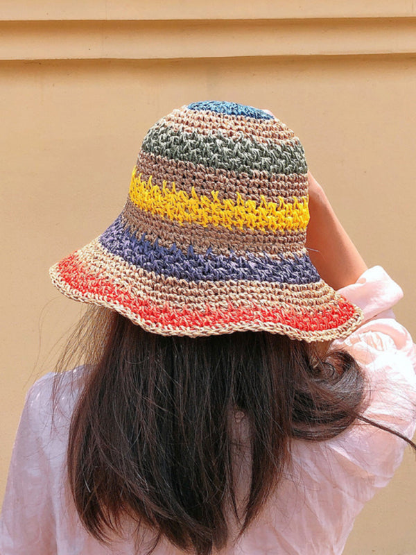 Blue Zone Planet | Braided straw hat rainbow fisherman hat big brim sun hat outdoor beach sun sun hat-TOPS / DRESSES-[Adult]-[Female]-2022 Online Blue Zone Planet