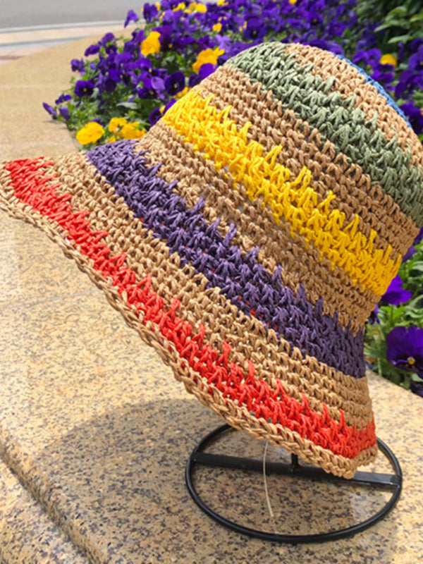 Blue Zone Planet | Braided straw hat rainbow fisherman hat big brim sun hat outdoor beach sun sun hat-TOPS / DRESSES-[Adult]-[Female]-2022 Online Blue Zone Planet