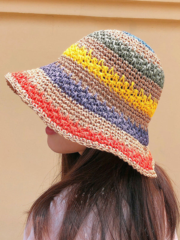 Blue Zone Planet | Braided straw hat rainbow fisherman hat big brim sun hat outdoor beach sun sun hat-TOPS / DRESSES-[Adult]-[Female]-2022 Online Blue Zone Planet