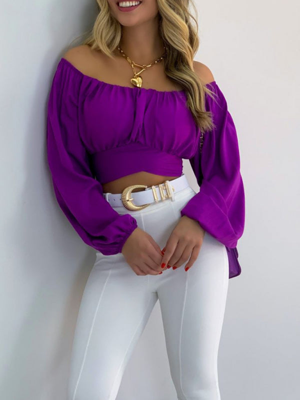 Blue Zone Planet | Solid Color One Shoulder Balloon Sleeve Top BLUE ZONE PLANET