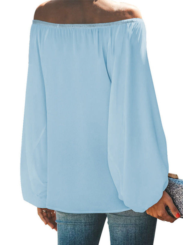 off-shoulder solid color simple lantern sleeve loose long-sleeved top BLUE ZONE PLANET