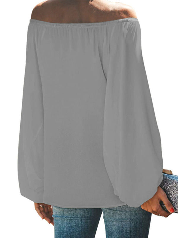 off-shoulder solid color simple lantern sleeve loose long-sleeved top BLUE ZONE PLANET