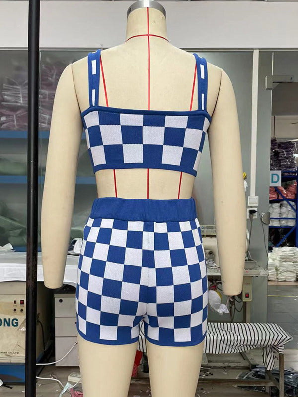 Women's Checkerboard Camisole + Shorts Two-Piece Set kakaclo