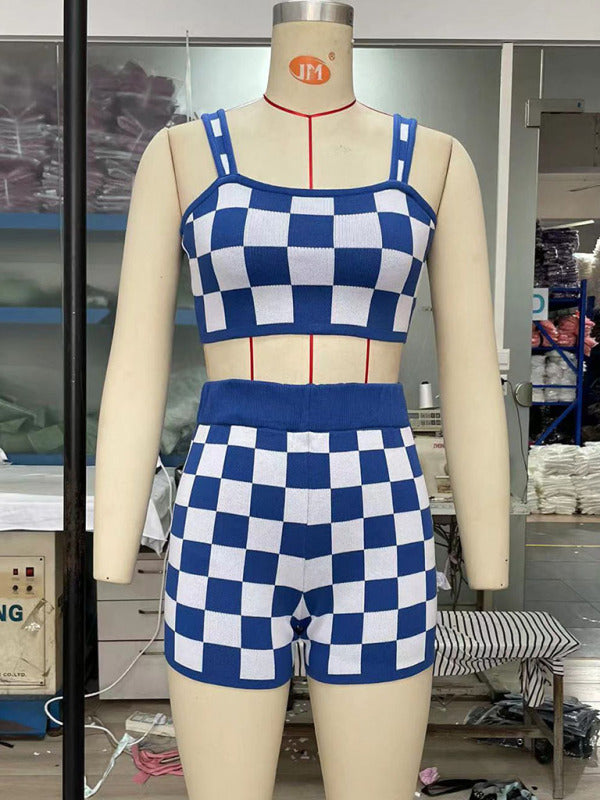 Women's Checkerboard Camisole + Shorts Two-Piece Set kakaclo