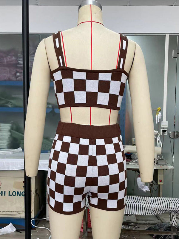 Women's Checkerboard Camisole + Shorts Two-Piece Set kakaclo