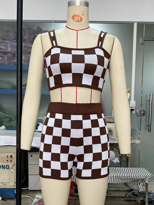 Women's Checkerboard Camisole + Shorts Two-Piece Set kakaclo