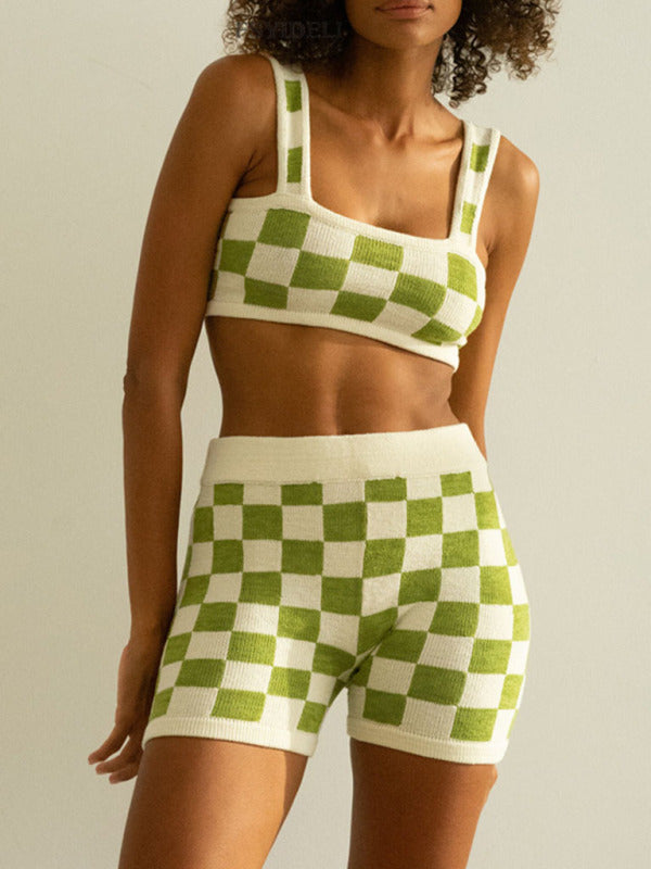 Women's Checkerboard Camisole + Shorts Two-Piece Set kakaclo