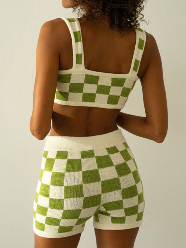 Women's Checkerboard Camisole + Shorts Two-Piece Set kakaclo