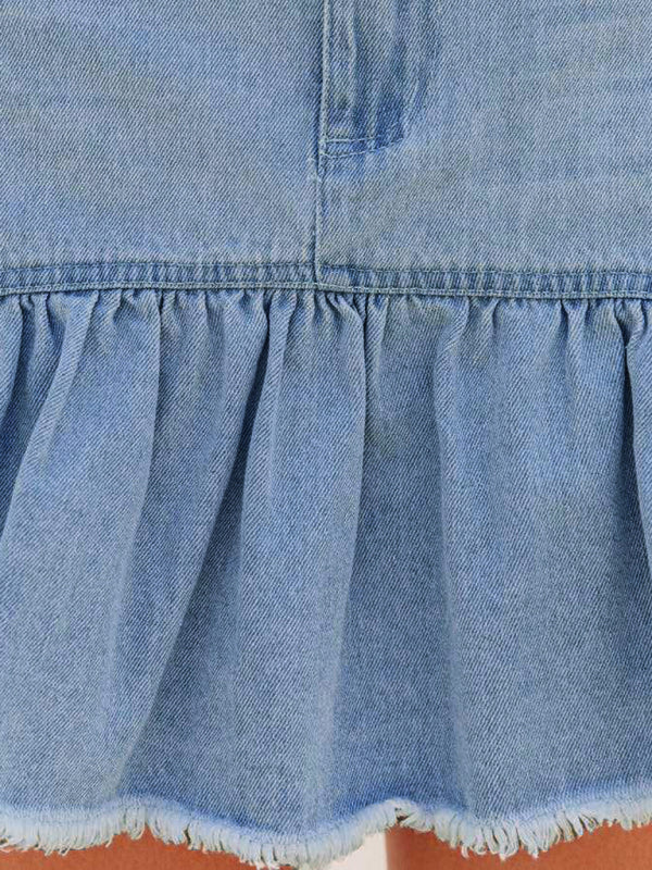 Blue Zone Planet |  style washed denim wish pleated skirt for women BLUE ZONE PLANET