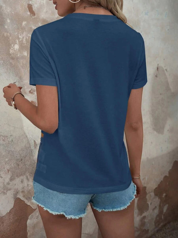 Blue Zone Planet | Stripe Print Button Short Sleeve Top BLUE ZONE PLANET