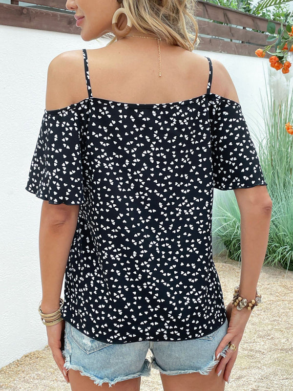 Women's love print off-shoulder short-sleeved top kakaclo