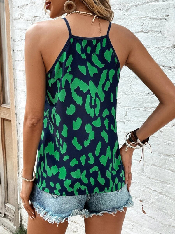 Blue Zone Planet | V-neck leopard print stitching solid color camisole top-TOPS / DRESSES-[Adult]-[Female]-2022 Online Blue Zone Planet