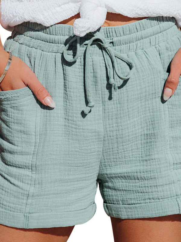 New style casual high waist tie loose wide leg shorts for women kakaclo