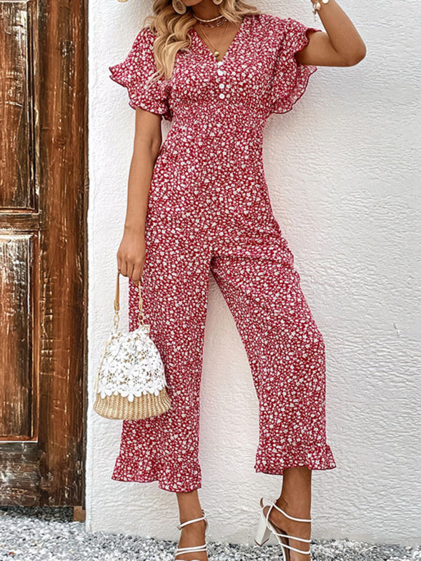 Blue Zone Planet |  Summer red printed European and American jumpsuit BLUE ZONE PLANET