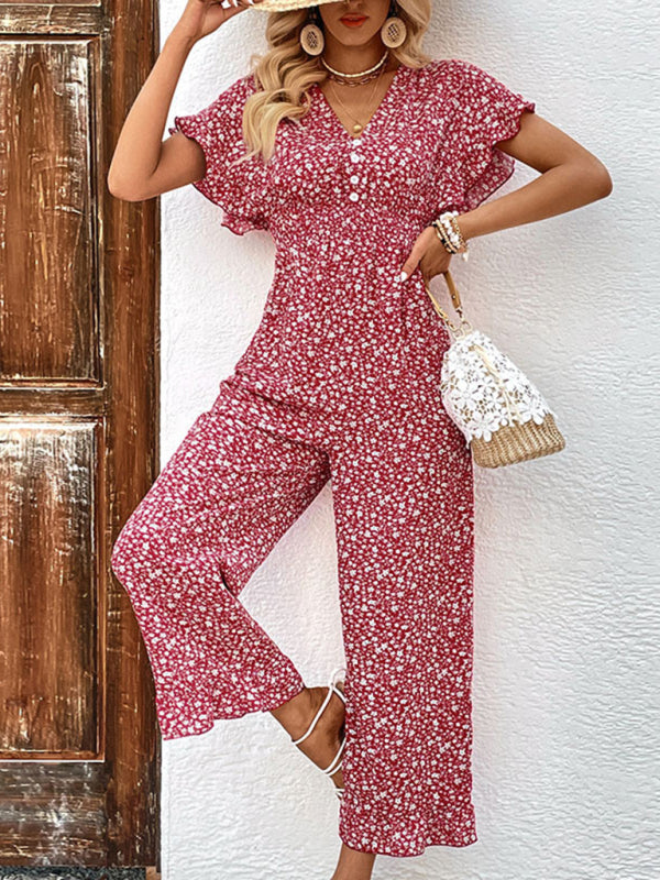 Blue Zone Planet |  Summer red printed European and American jumpsuit BLUE ZONE PLANET