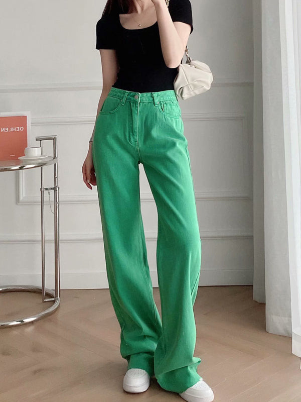 Blue Zone Planet |  New Street High Waist Straight Leg Wide Leg Pants Female Jeans BLUE ZONE PLANET