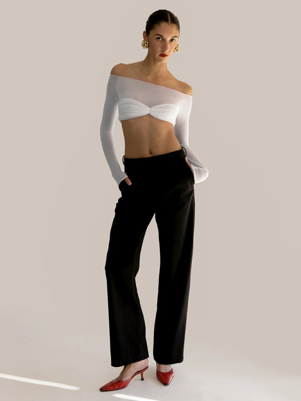 New fashion off-the-shoulder one-neck long-sleeved top kakaclo