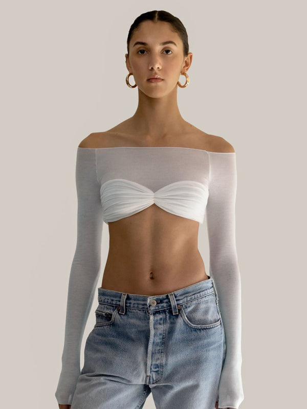 New fashion off-the-shoulder one-neck long-sleeved top kakaclo