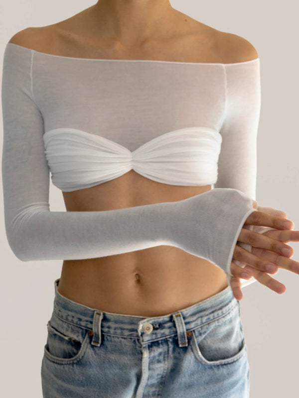 New fashion off-the-shoulder one-neck long-sleeved top kakaclo
