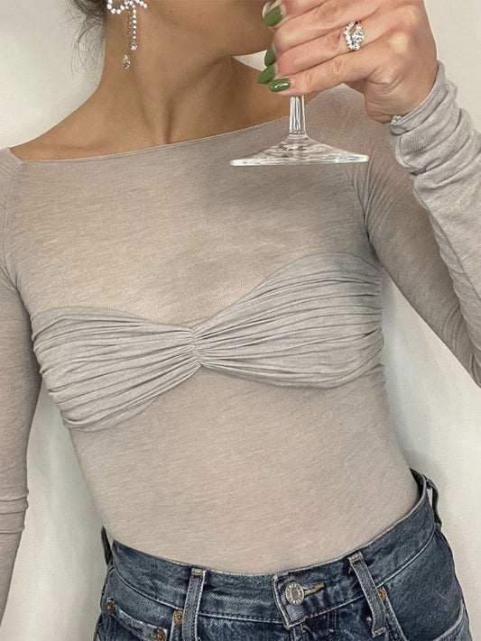 New Fashion Women's Clothing Lightweight See-Through Neck T-Shirt Top kakaclo